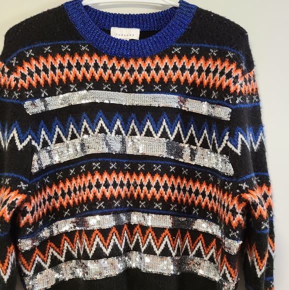 TOPSHOP Sequin Stripe Aztec Fair Isle Sweater 8 - Picture 4 of 8